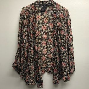 Free People Sheer Black Floral Open Blouse
